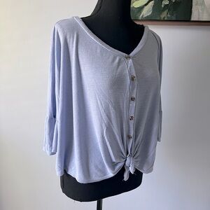 GUC Baby Blue Casual Crop Top with Frilled Sleeves